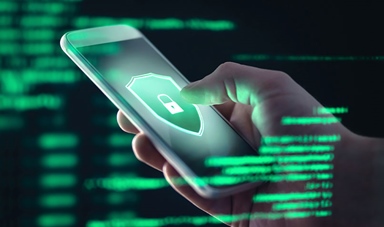 Person holding mobile phone cybersecurity